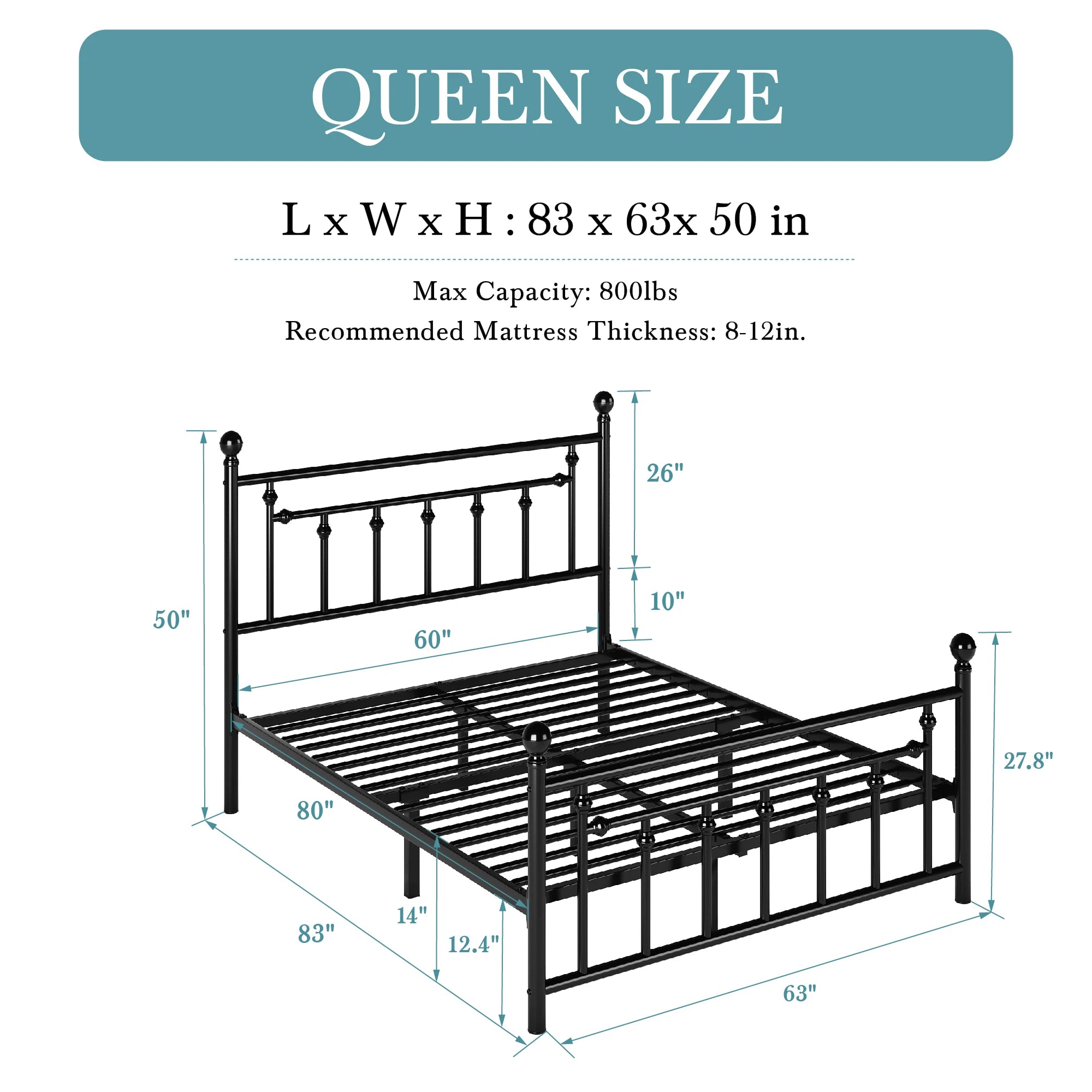 Metal Victorian Style Iron Art Headboard and Footboard