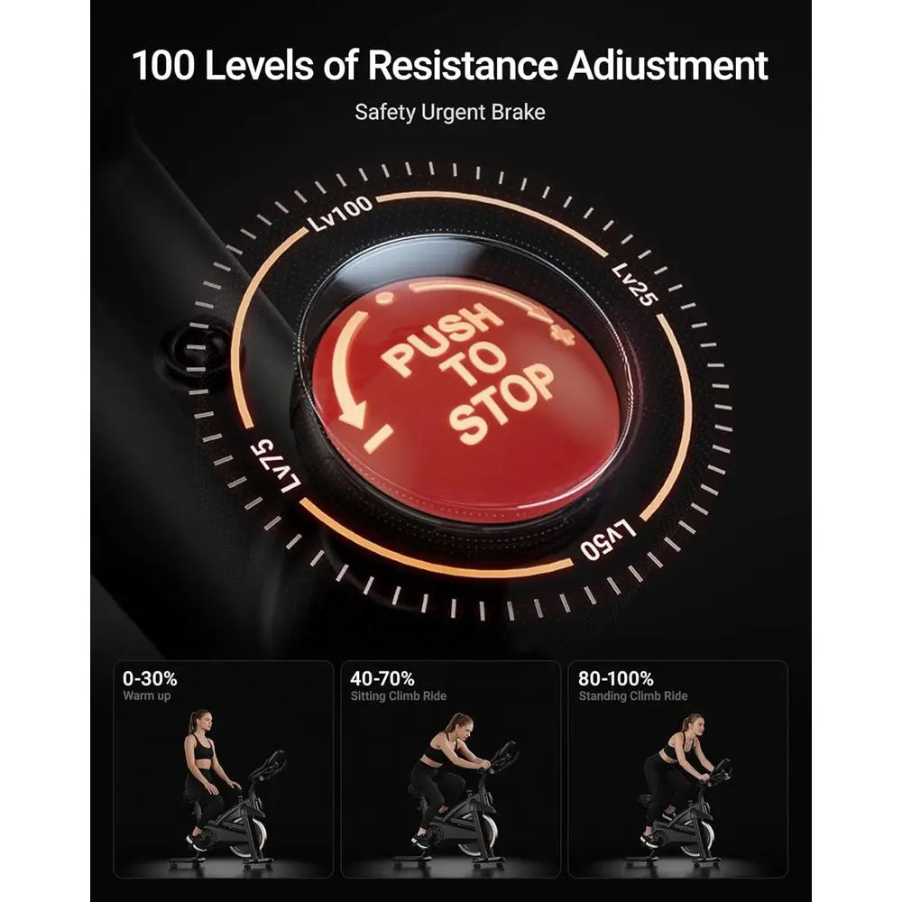 Silent Stationary Exercise Bike with 0-100 Resistance Levels