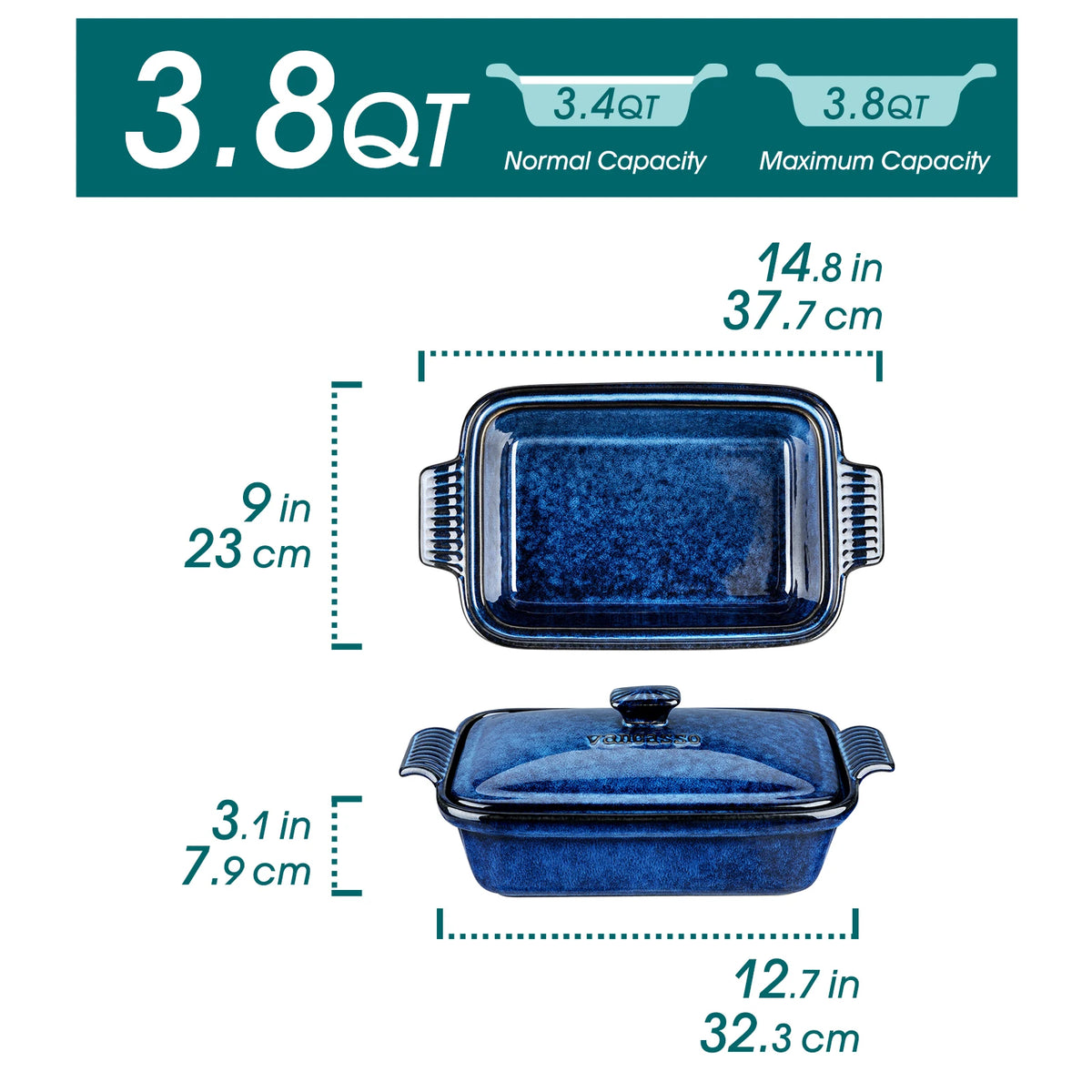 Vancasso Starry 3.8/1.9 Quart Blue Casserole Baking Dish