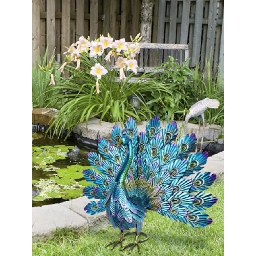 Vibrant Garden Metal Peacock Outdoor Statue