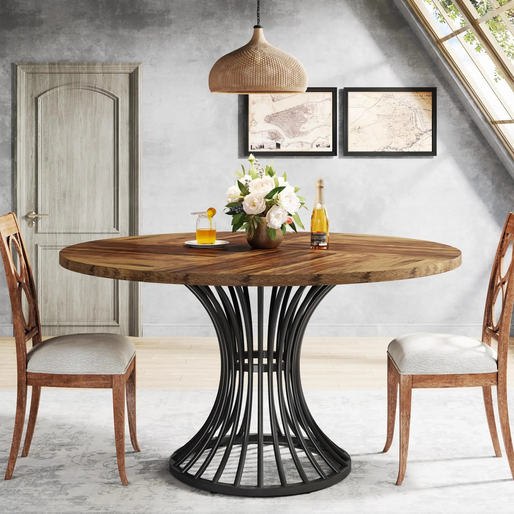 Tribesigns Farmhouse Style Round Dining Table for 4-6 People
