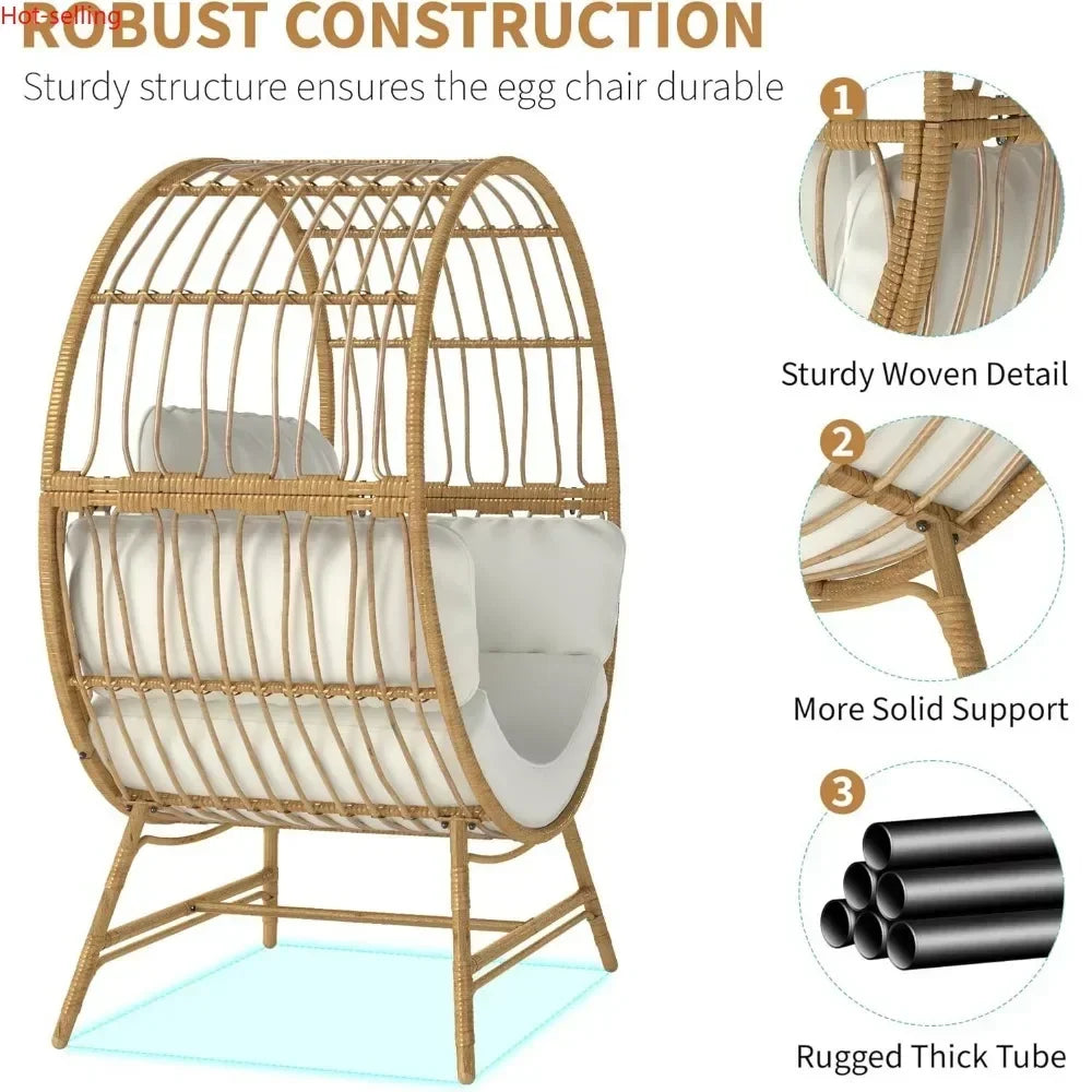 Oversized Rattan Egg Chair with Thick Cushions