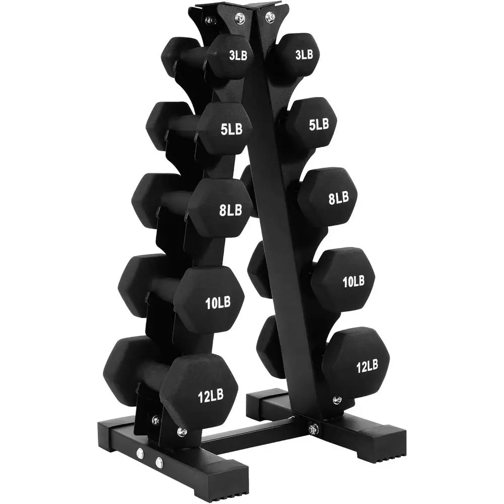 Hex Neoprene Iron Dumbbell Set With Stand