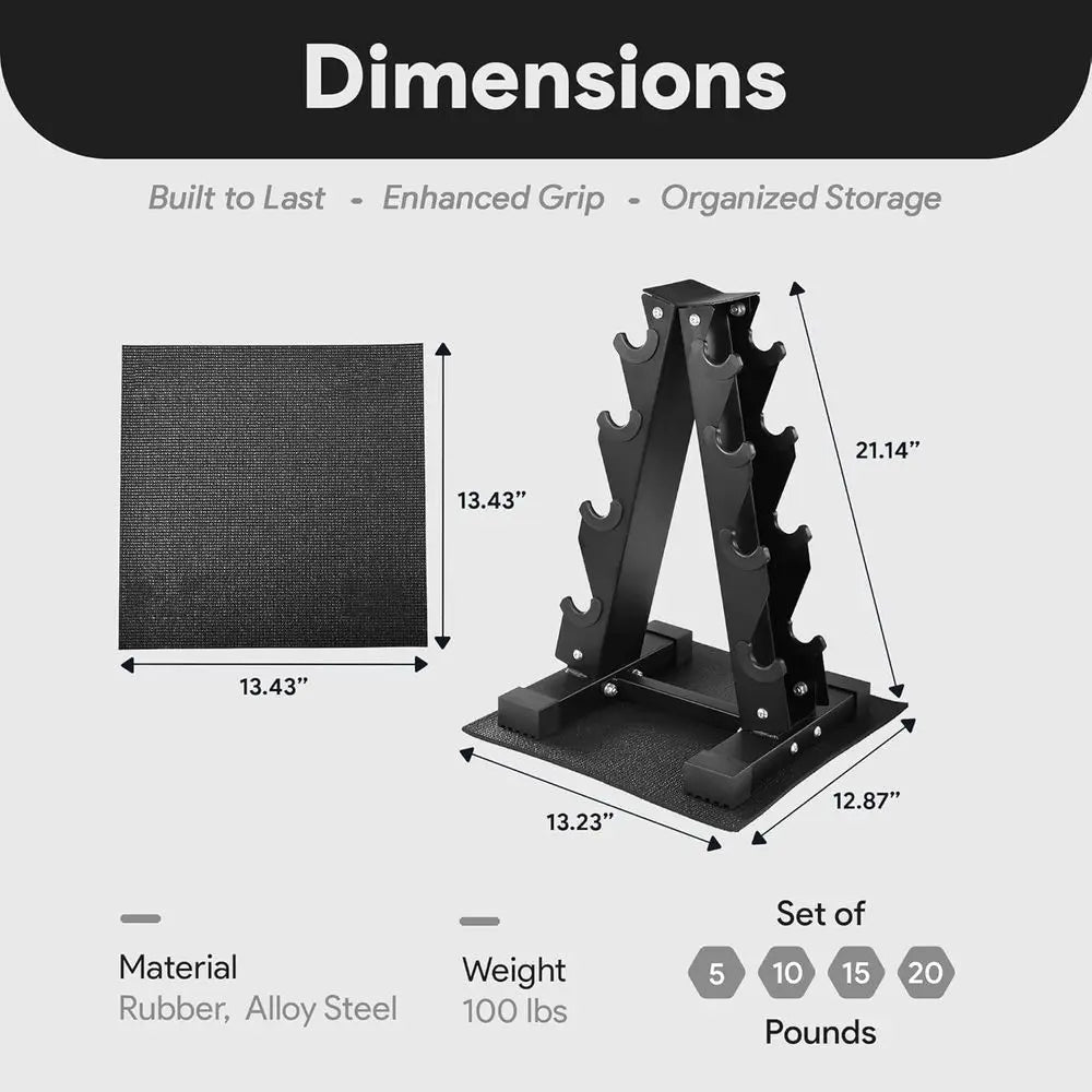 Rubber Coated Hex Dumbbell Set With Storage Rack