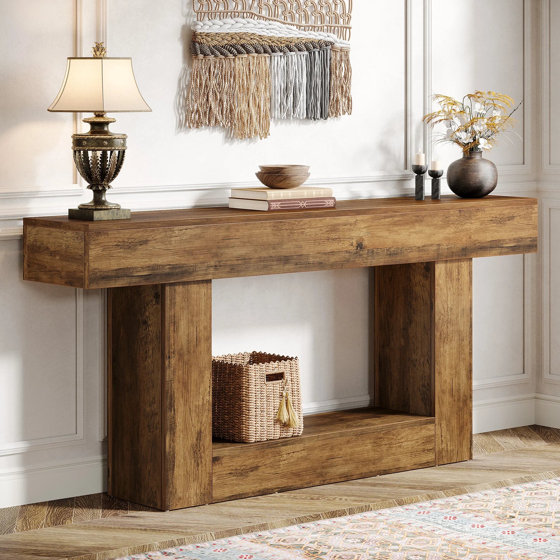 LITTLE TREE 63 Inch Farmhouse Style 2-Tier Table