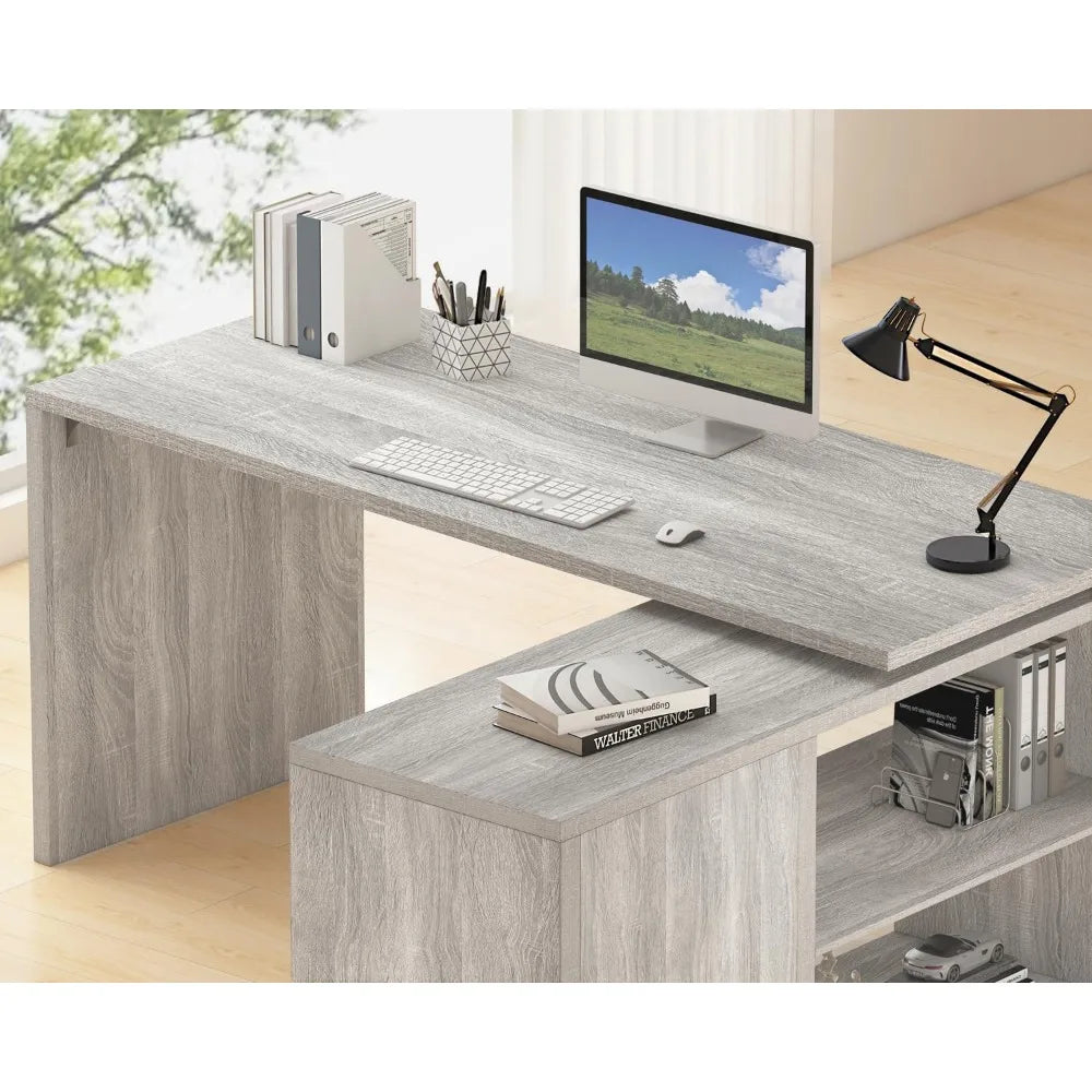 Corner Desk with Storage Shelves in Four Sleek Finishes