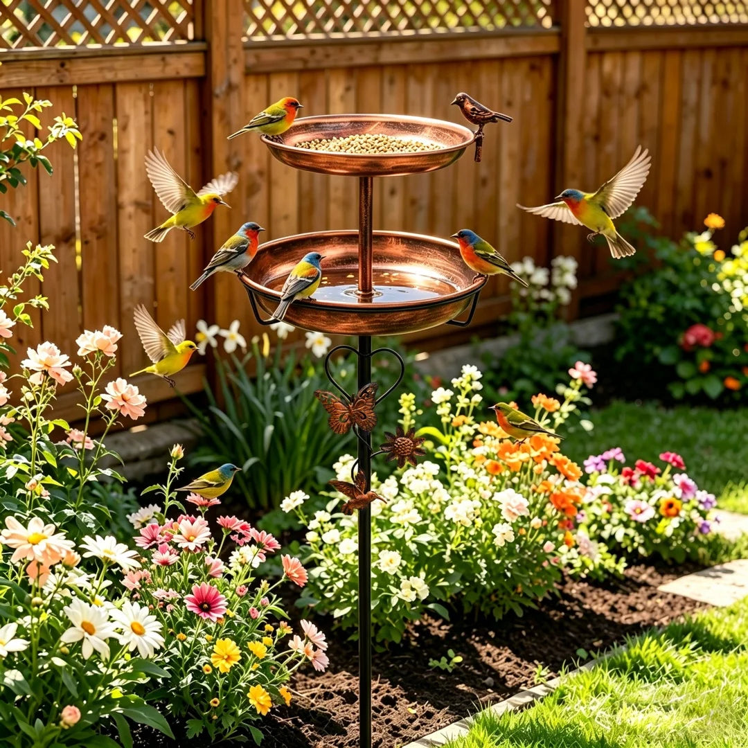 Double-Layer Bird Bath and Feeder