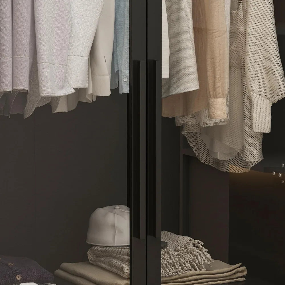 Wardrobe Cabinet with Glass Doors and LED Lights