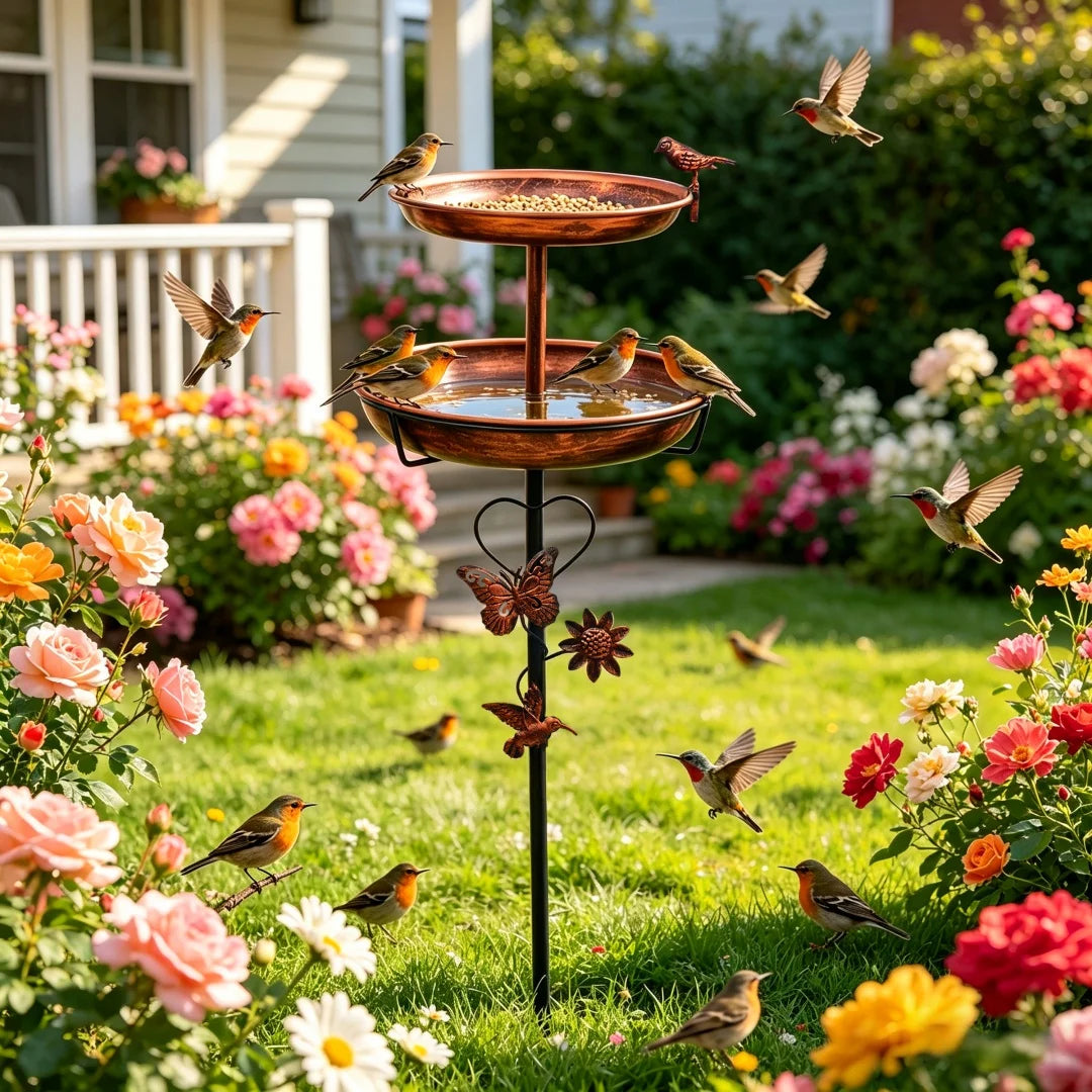 Double-Layer Bird Bath and Feeder