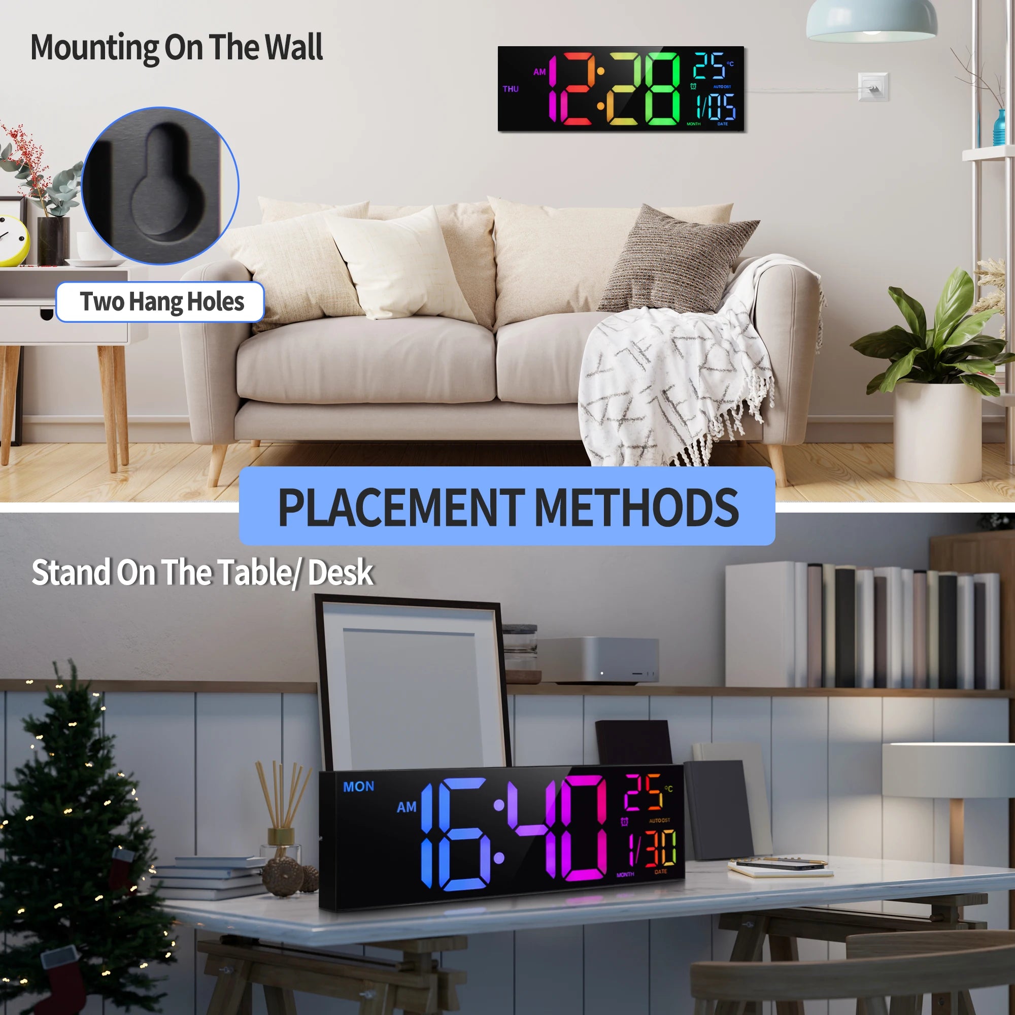 Large Digital Wall Clock, LED Display with Remote