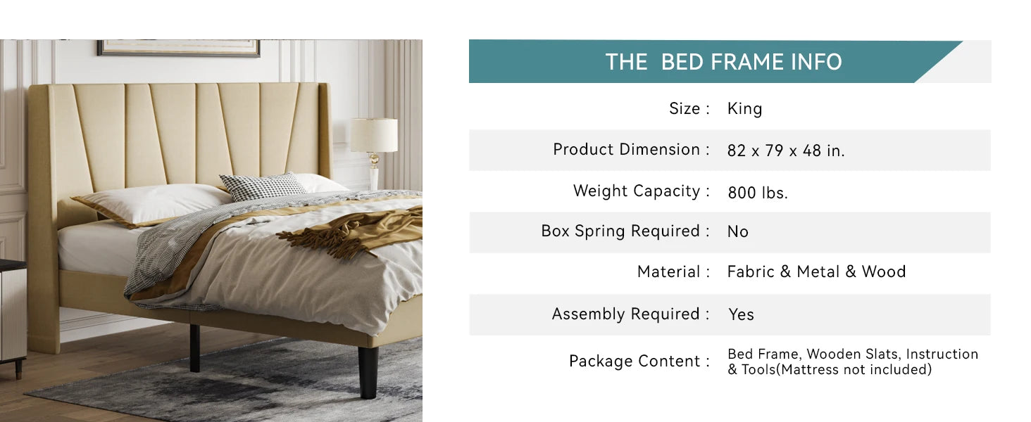 Platform Bed Frame with Geometric Wingback Headboard