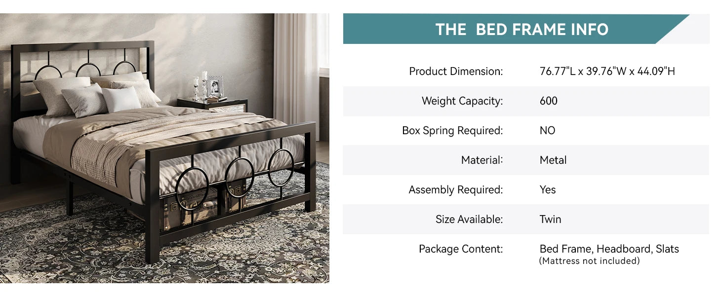 Metal Vintage Circular Design Headboard and Footboard