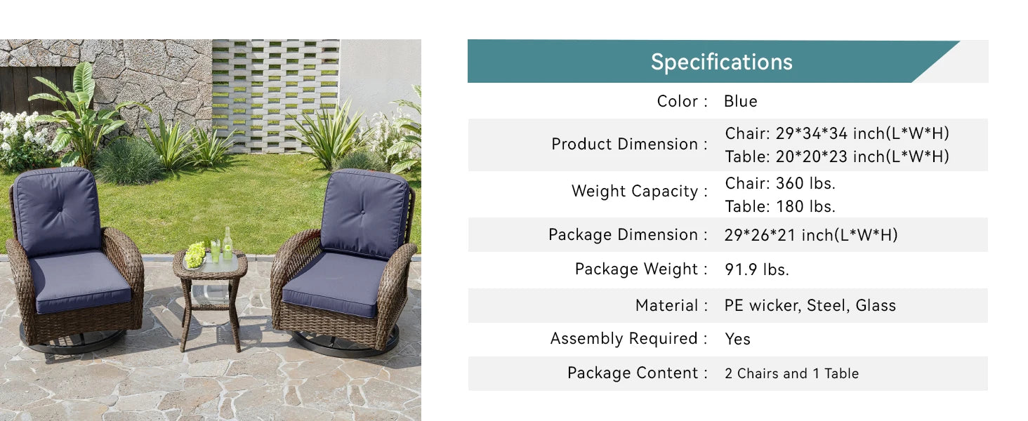 Hoomic 3 Piece Patio Furniture Set