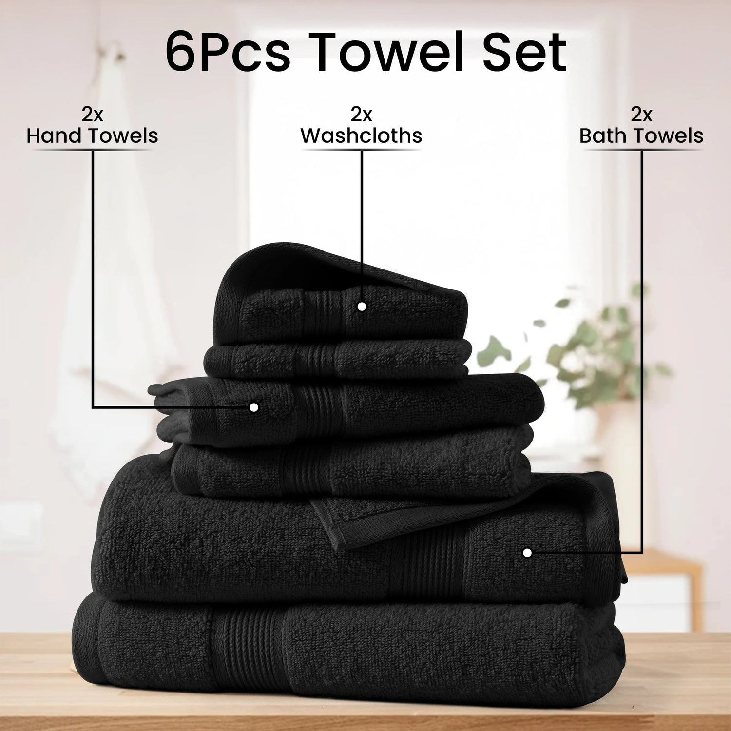 Lux Decor 6-Piece Bath Towel Set – 100% Cotton