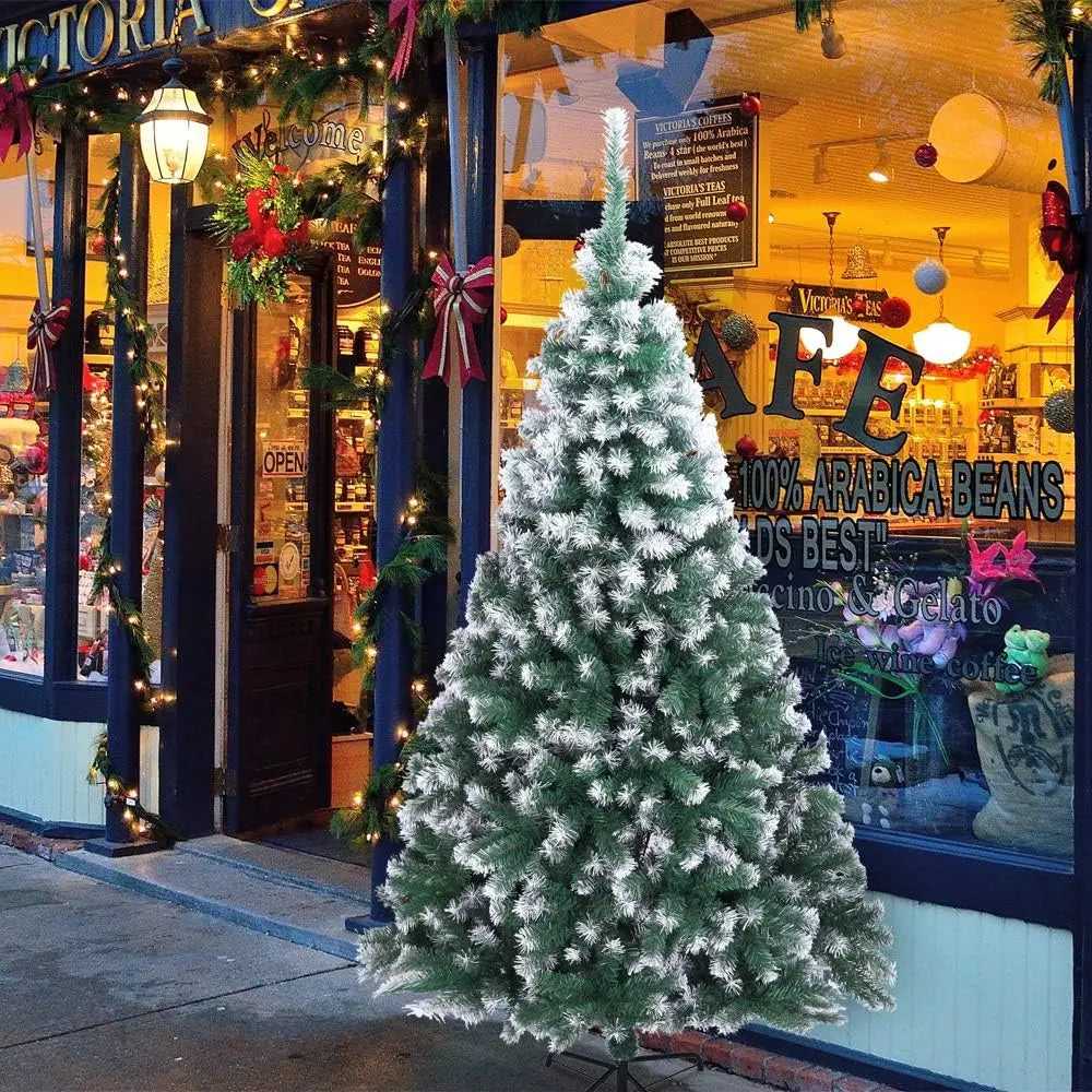 7 and 8 Foot Artificial Christmas Tree with Snow Flocked Branch Tips