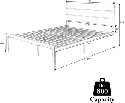 Bed Frame with Rustic Wooden Headboard