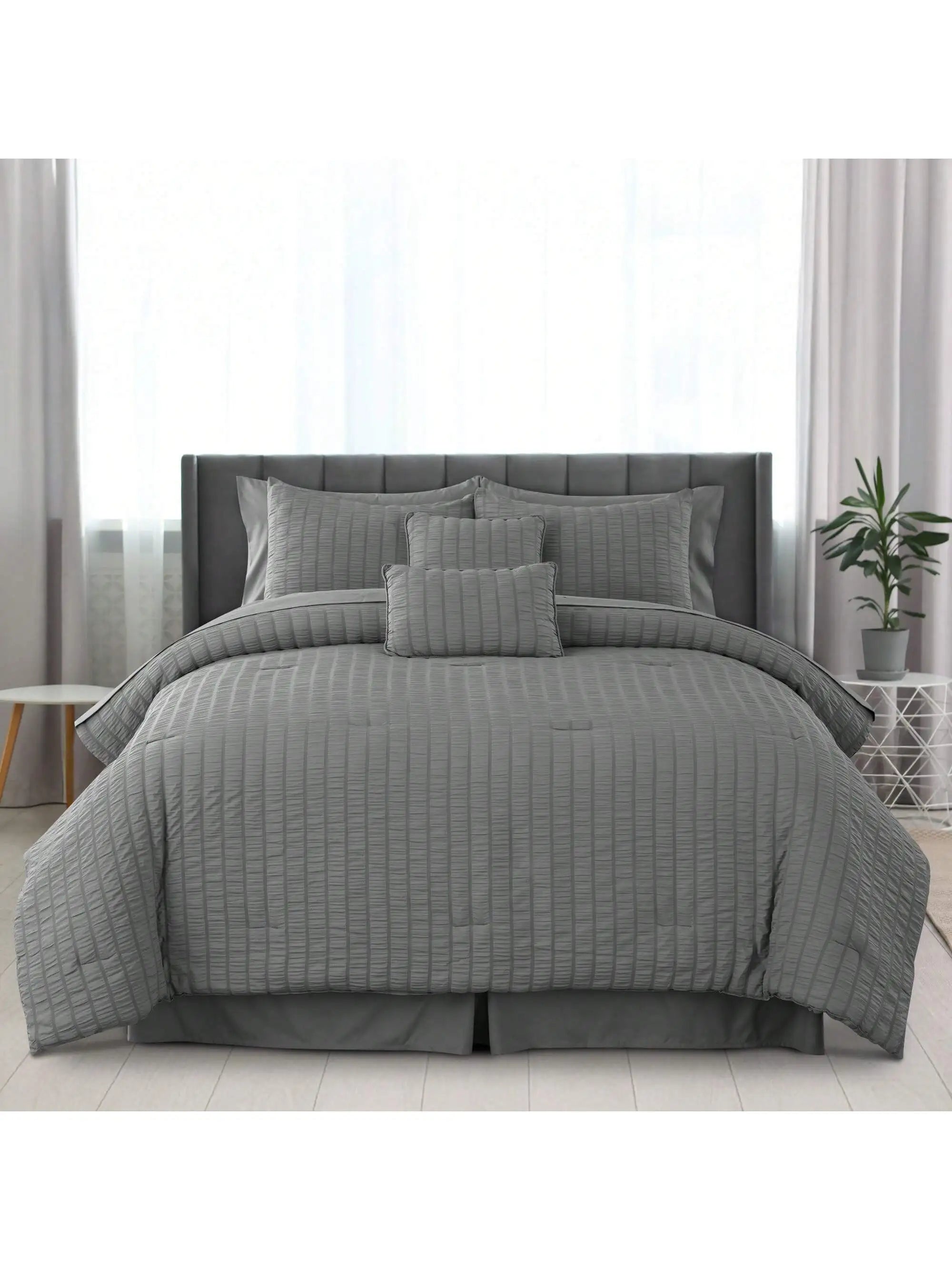 Lux Décor 10-Piece Seersucker Bed-In-A-Bag Comforter Set