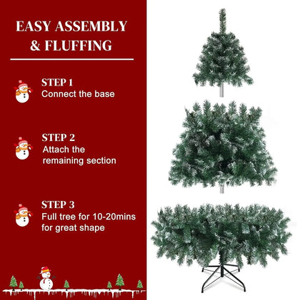 7 and 8 Foot Artificial Christmas Tree with Snow Flocked Branch Tips
