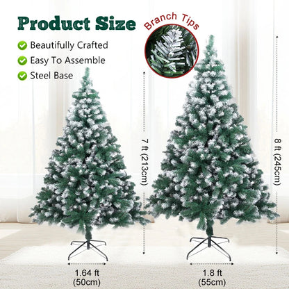 7 and 8 Foot Artificial Christmas Tree with Snow Flocked Branch Tips