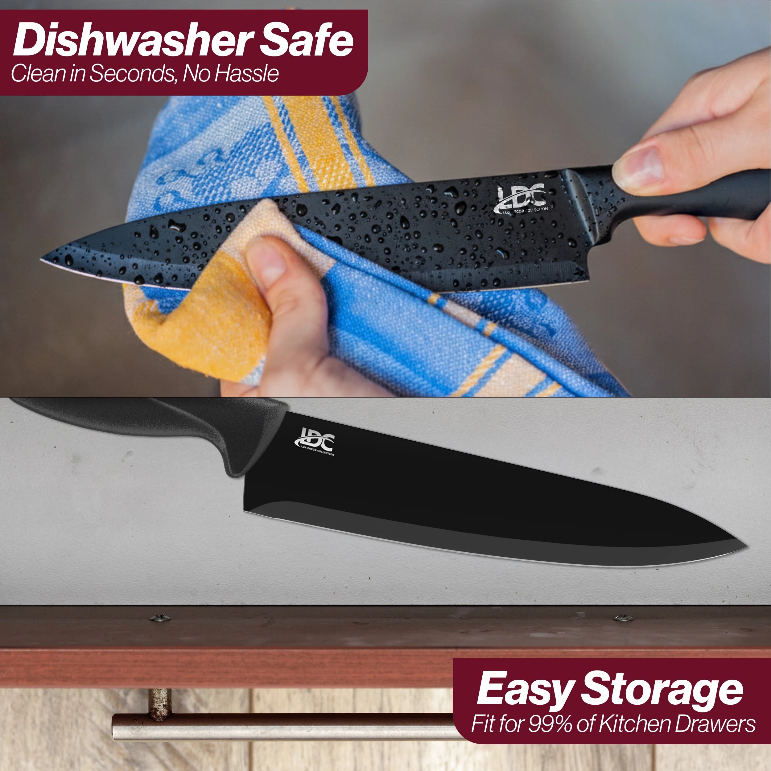 Lux Decor Collection Stainless Steel Kitchen Black Knife Set