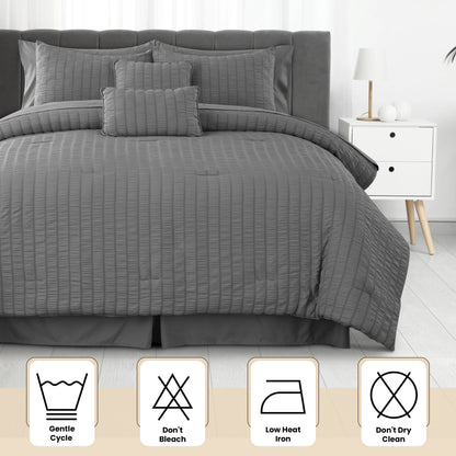 Lux Décor 10-Piece Seersucker Bed-In-A-Bag Comforter Set