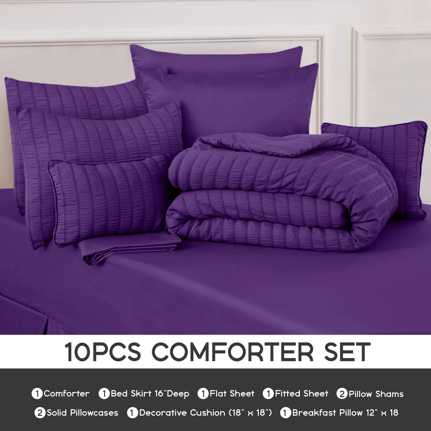 Lux Décor 10-Piece Seersucker Bed-In-A-Bag Comforter Set