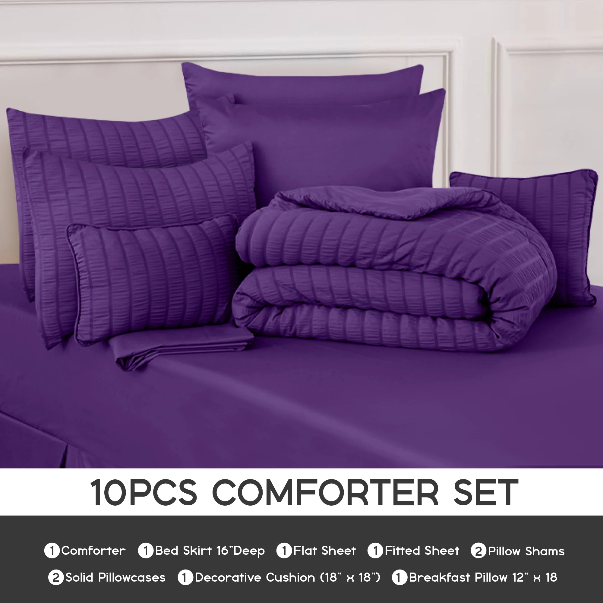Lux Décor 10-Piece Seersucker Bed-In-A-Bag Comforter Set