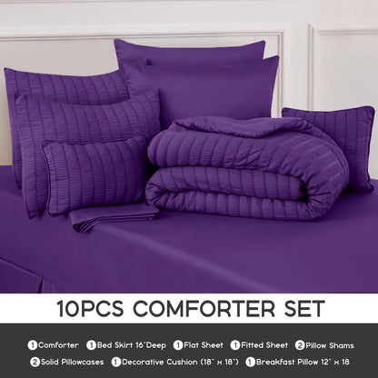 Lux Décor 10-Piece Seersucker Bed-In-A-Bag Comforter Set