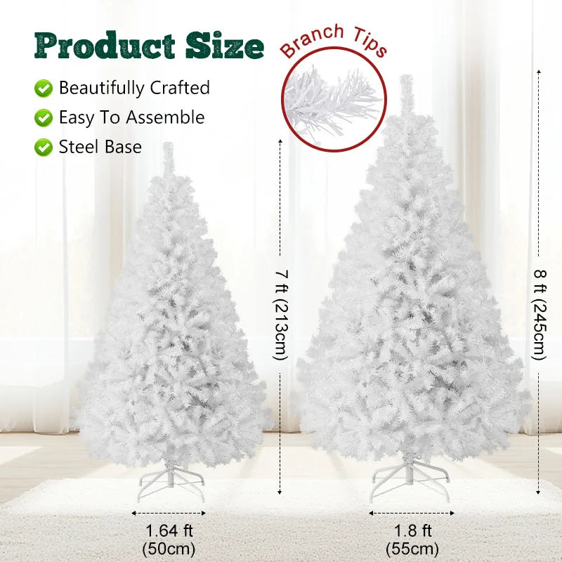 7 and 8 Foot Artificial Christmas Tree with Snow Flocked  Branch Tips
