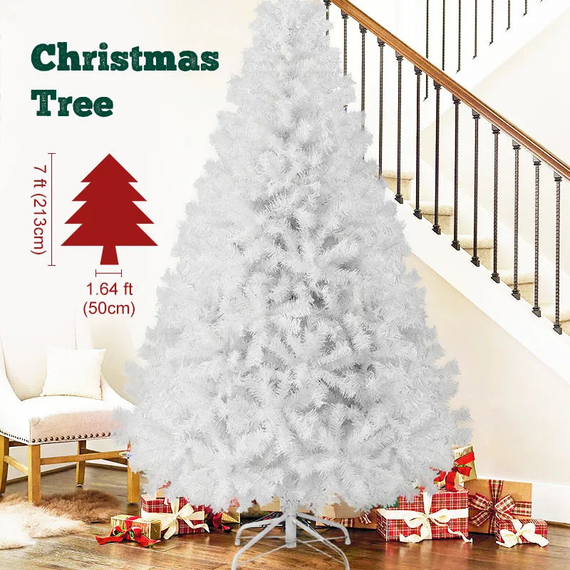 7 and 8 Foot Artificial Christmas Tree with Snow Flocked  Branch Tips