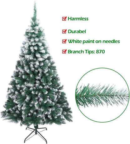 7 and 8 Foot Artificial Christmas Tree with Snow Flocked Branch Tips