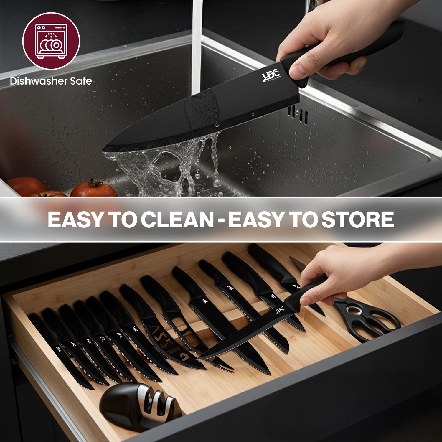 Lux Decor Collection Stainless Steel Kitchen Black Knife Set