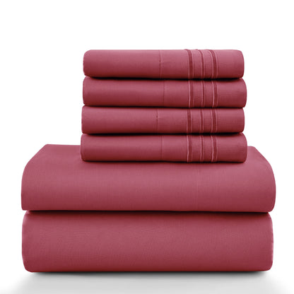Lux Décor 6-Piece Solid Brushed Microfiber Sheet Set