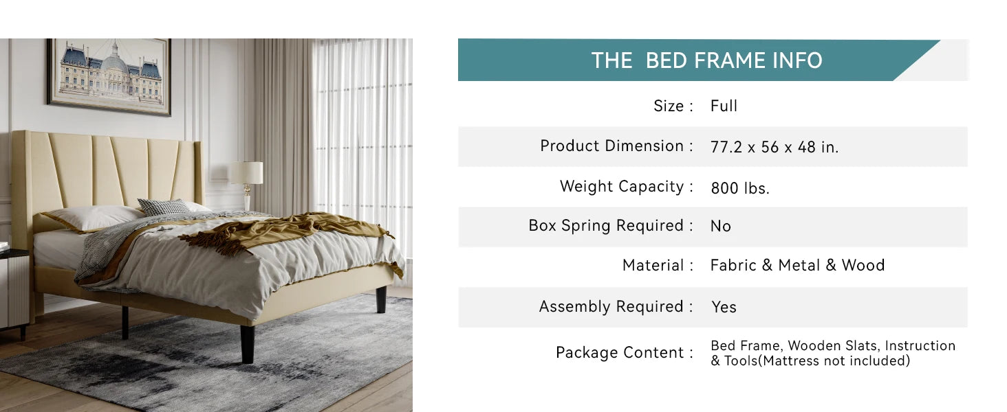 Platform Bed Frame with Geometric Wingback Headboard