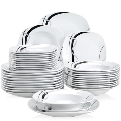 MALACASA 18 or 36-Piece Porcelain Ceramic Black Line Kitchen Tableware