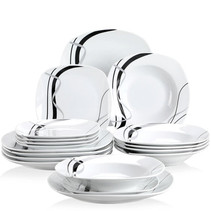 MALACASA 18 or 36-Piece Porcelain Ceramic Black Line Kitchen Tableware