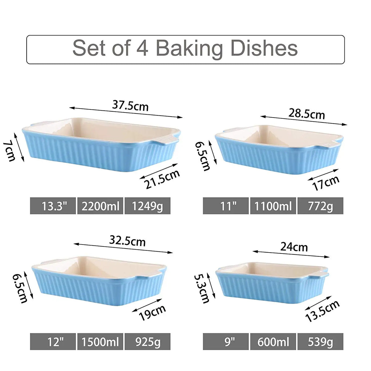 MALACASA 4-Piece Baking Dish Set with Ceramic Handles