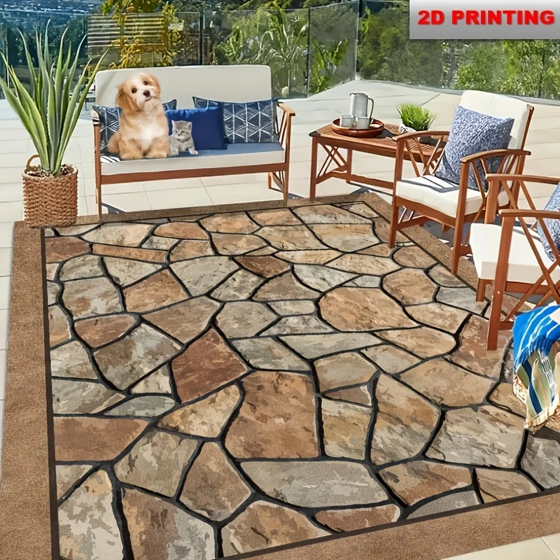 VIKAMA Stone-Patterned Outdoor Anti-Slip Area Rug