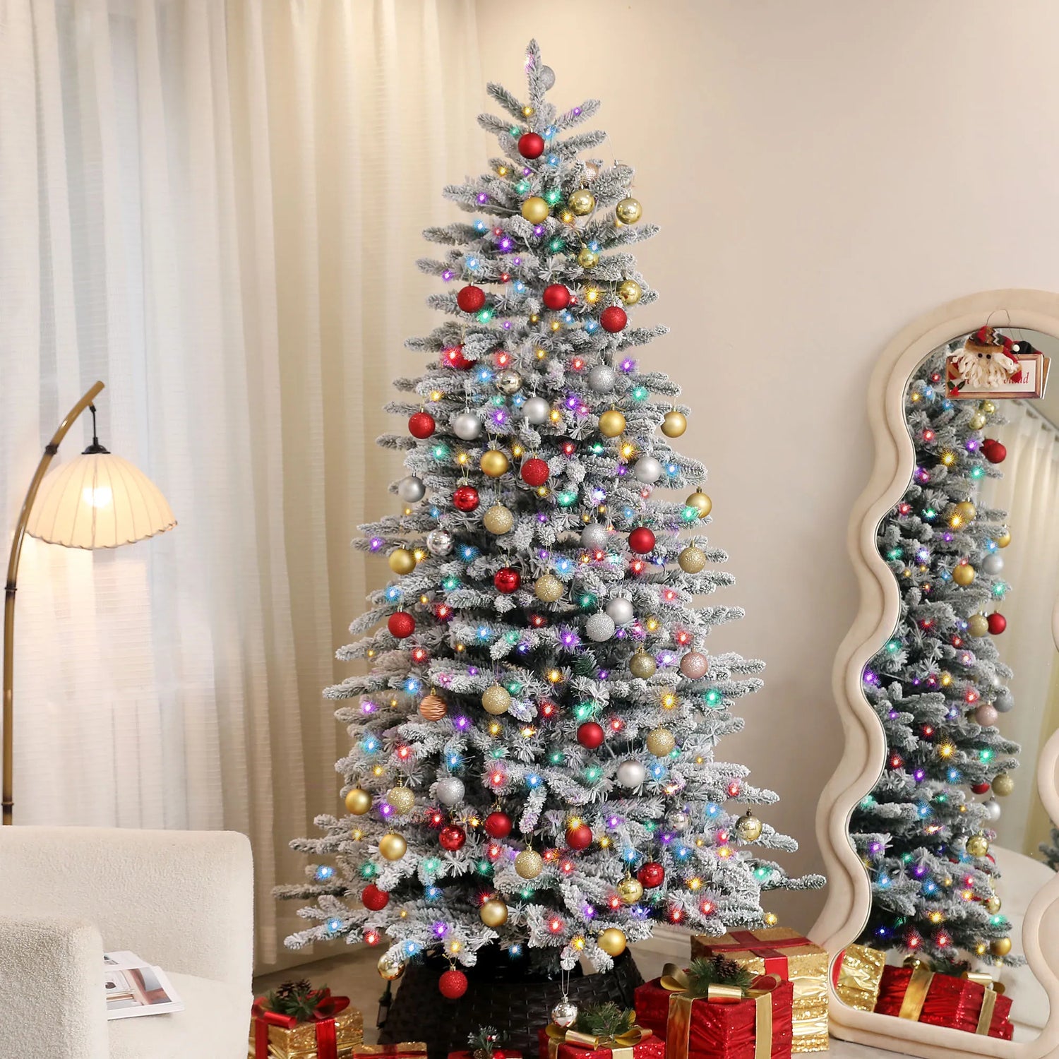 6.5-Foot Pre-Lit Artificial Christmas Tree with Snow Flocked Branches