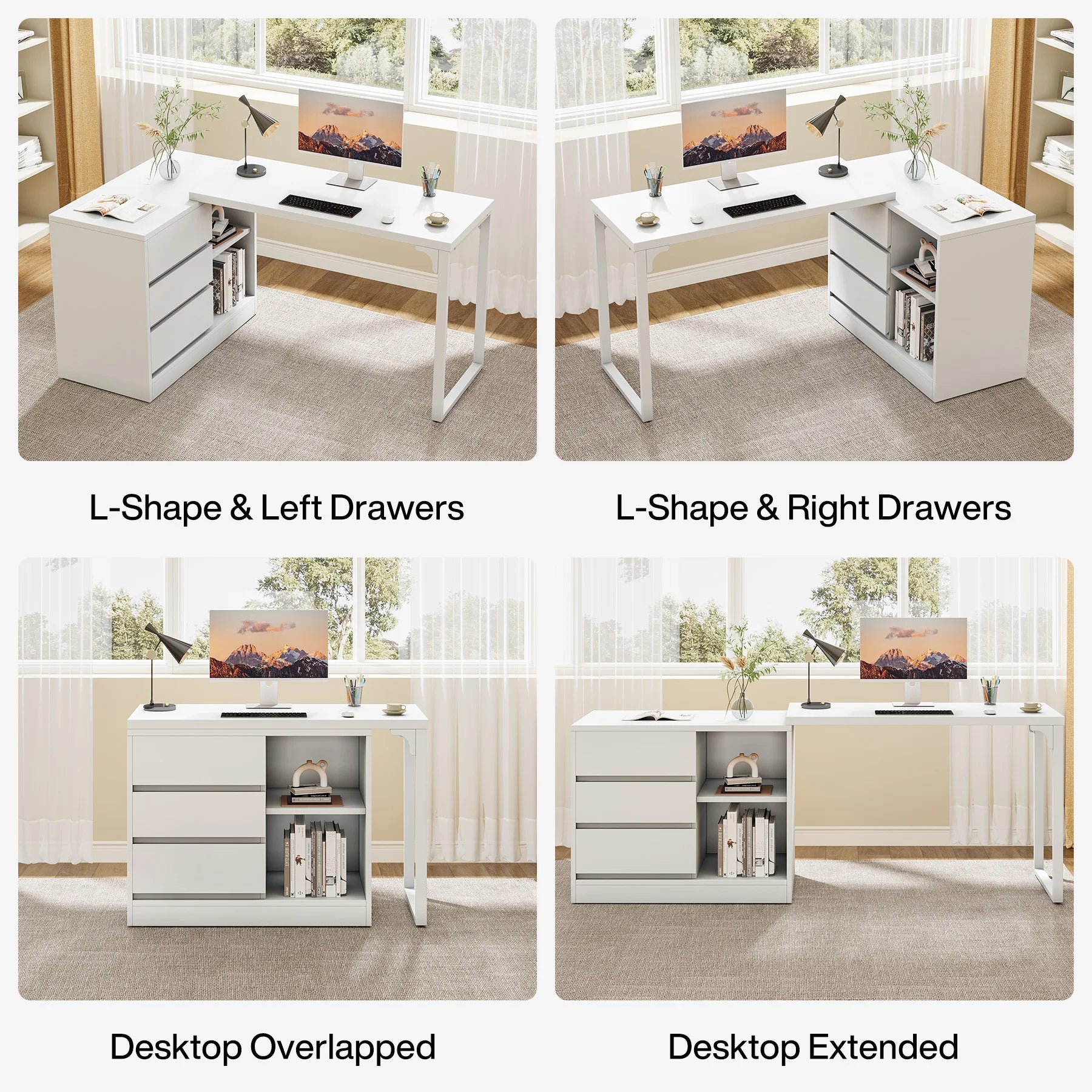 Tribesigns L-Shaped Computer Desk with Drawers and Shelves