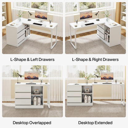 Tribesigns L-Shaped Computer Desk with Drawers and Shelves