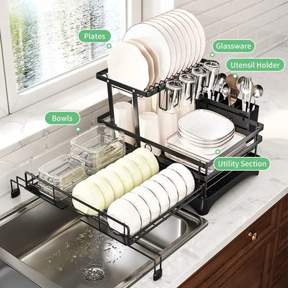 Foldable Two-Level Over Sink Dish Drying Rack