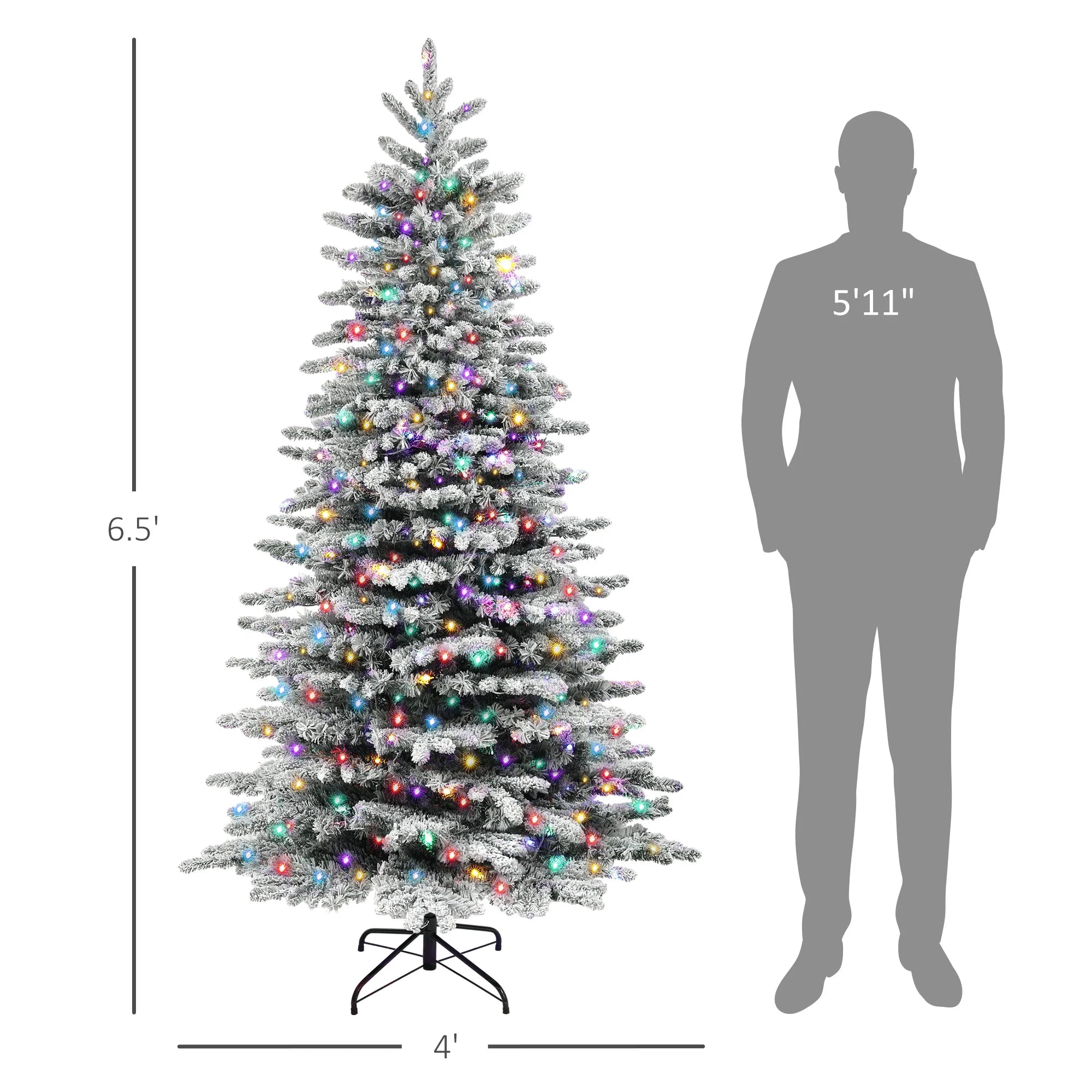 6.5-Foot Pre-Lit Artificial Christmas Tree with Snow Flocked Branches