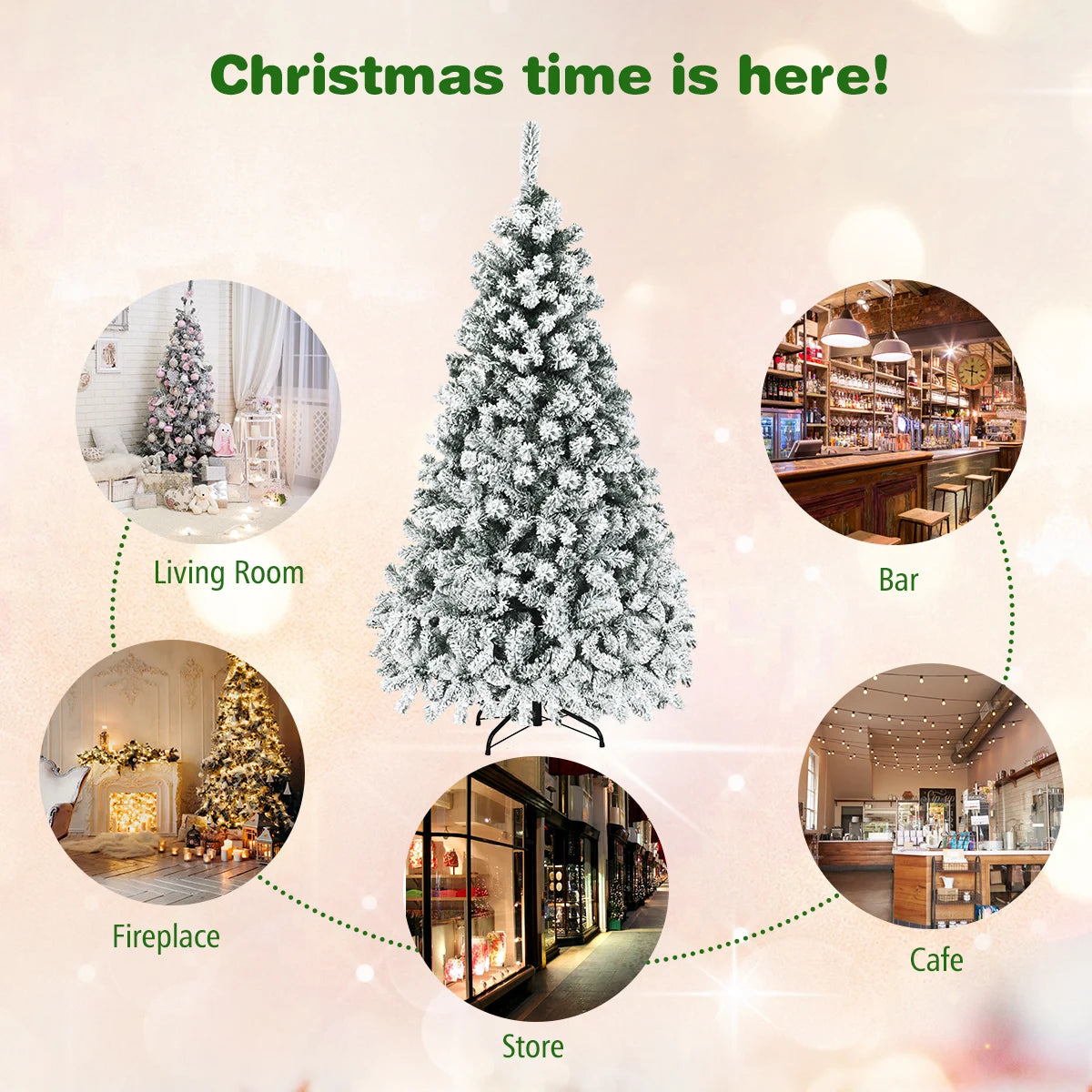 6-Foot Pre-Lit Premium Snow Flocked Hinged Artificial Christmas Tree