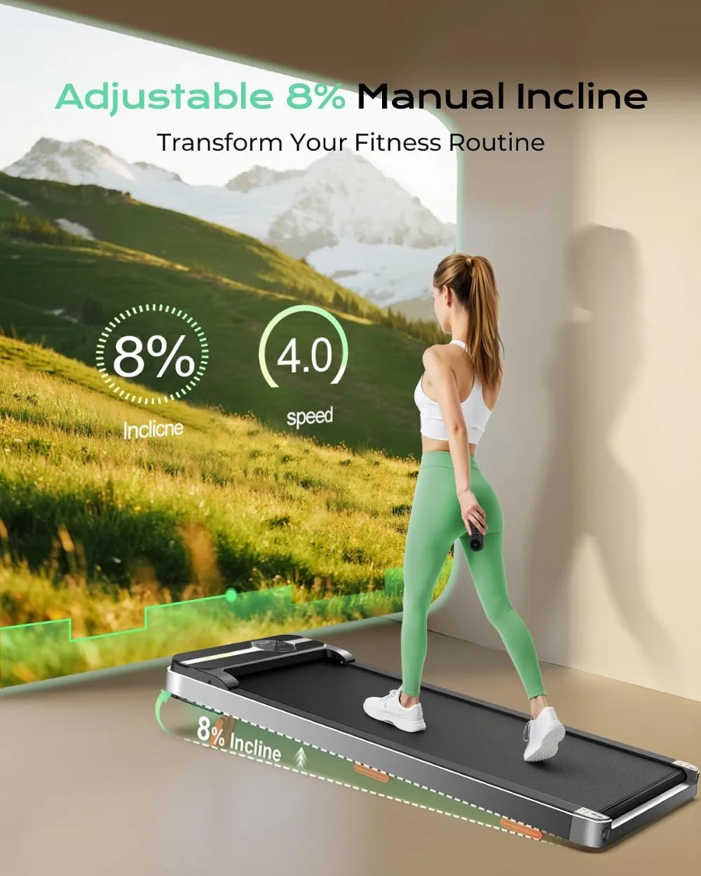 Portable Under Desk Treadmill with Incline 2.5HP