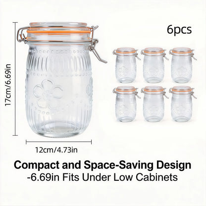 3 Pack or 6 Pack of 32 Ounce Vintage-Inspired Wide Mouth Airtight Mason Jars