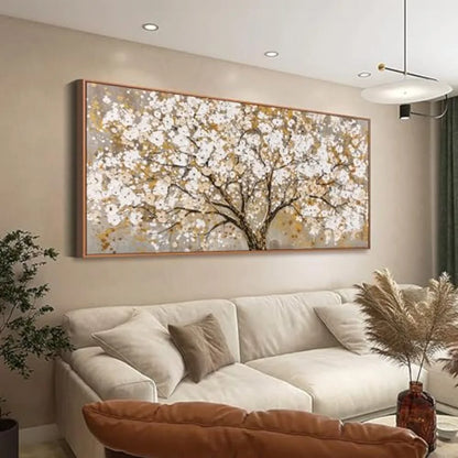Radiant Modern Gold Tree of Life Oil Painting Style Wall Art