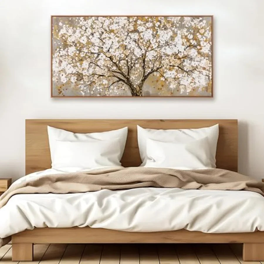 Radiant Modern Gold Tree of Life Oil Painting Style Wall Art