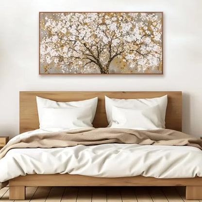 Radiant Modern Gold Tree of Life Oil Painting Style Wall Art