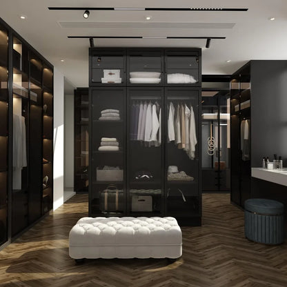 Wardrobe Cabinet with Glass Doors and LED Lights